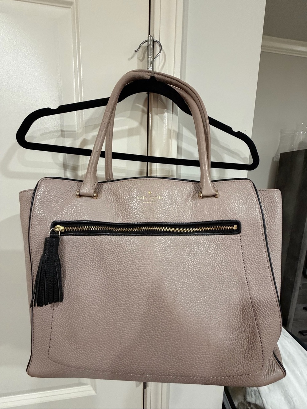 Kate Spade Chester Street Allyn Blush Pebbled Leather Satchel with Black Tassel